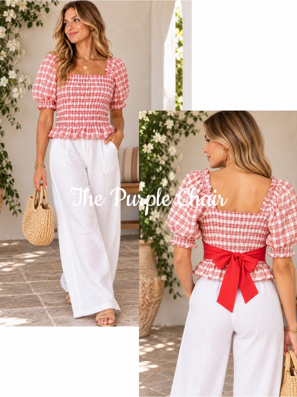 English Factory Gingham Smocked Peplum Top NWT Red White Puff Sleeve Cottagecore